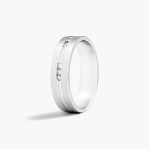 Bague de mariage en or blanc sertie de diamants en trio - Product Image 1