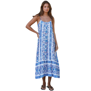 Vestido largo con cuello cuadrado para mujer, vestido festivo con estampado floral - Product Image 3