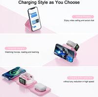 Pengisi Daya Nirkabel 3 in 1, Stasiun Pengisian Daya Nirkabel Magnetik untuk Perjalanan, Multi Perangkat, Stasiun Pengisian Daya GaN 3 in 1, Termasuk Adaptor