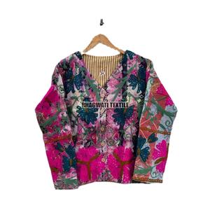 <b>Women</b> Beach Wear <b>Dress</b> Short Quilted Winter Kantha <b>Jacket</b> Suzani Embroidery Vintage Kantha <b>Jacket</b> Suzani Short <b>Jacket</b> Raw Edge - Product Image 1