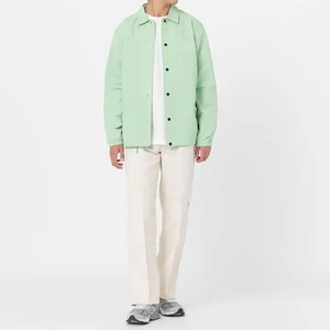 Mint Green Trendy Casual Coach <b>Jacket</b> Windbreaker Snap Button Front Lightweight Nylon Fabric Spring Wear Gear - Product Image 3