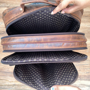 Handmade Full Grain Genuine Leather Laptop <b>Trolley</b> Backpack Vintage Cowhide Leather Outdoor Travel Luggage Suitcase <b>for</b> Unisex - Product Image 6
