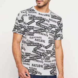 T-shirt à manches courtes pour homme, col rond, coupe classique, en jersey de coton, imprimé avec des éléments naturels personnalisés, motif de lettres blanches - Product Image 1
