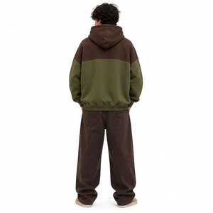 Sweat-shirt à capuche décontracté surdimensionné pour homme, marron olive, avec blocs de couleur et motif « Be Kind » en relief, pour l'automne - Product Image 4