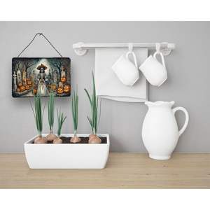 Nuevo La Catrina esqueleto Halloween pared calcomanía espeluznante aluminio Metal puerta colgante impresiones para cocina decoración del hogar 8HX12W Multicolor - Product Image 3