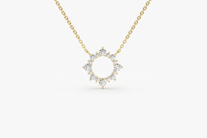 Geelgouden zon Halo Lab Grown diamant ronde briljant geslepen gevulde luxe hanger ketting - Product Image 6