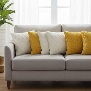 SOGA Ensemble de 6 housses de coussin en tricot diamanté de 45 cm, couleur crème et jaune soleil - Product Image 3