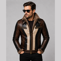 Veste en cuir PU gaufré crocodile pour homme, style motard, col montant, fermeture éclair, coupe ajustée, pour l'automne