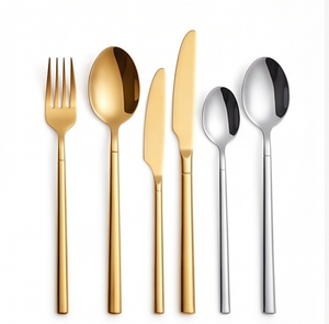 Ensemble de couverts modernes en or et argent, finition miroir, compatibles lave-vaisselle, vaisselle de mariage, couverts en métal pour la salle à manger - Product Image 1