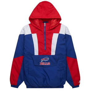 Men's Blue Gray Color Block Hooded Puffer Jacket Half Zip Windproof Sporty Embroidered Logo Front Regular Fit Autumn Wear - Product Image 3