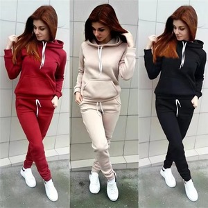 ชุดวอร์มมีฮู้ดสีแดงสำหรับผู้หญิง แขนยาว สีพื้น ชุดลำลองมีเชือกผูกและกระเป๋าข้าง เหมาะสำหรับใส่ในฤดูใบไม้ร่วง - Product Image 2