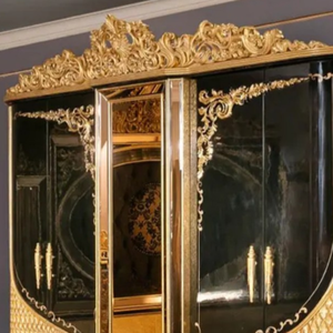 Luxury Modern Classic Wardrobe Solid Wood Gold Texture <b>Panel</b> Curved Design <b>Mirror</b> Door Art Deco Style Customized Furniture - Product Image 5