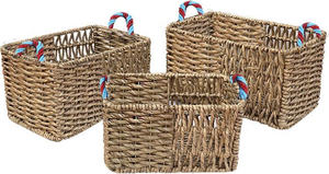 Juego de 3 Cestas Rectangulares Naturales Versátiles con Borde Festoneado y Asas - Product Image 2