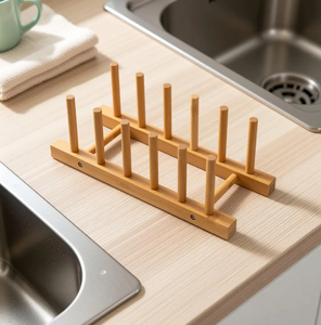 Égouttoir à vaisselle en bois rectangulaire sur pied, à un seul niveau, support de rangement de cuisine minimaliste - Product Image 6