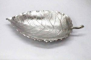 Cadeaux occidentaux argentés Grand bol à feuilles antique Feuille décorative intérieure en aluminium Bol à feuilles décoratif nickelé - Product Image 2