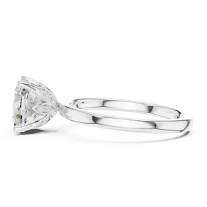 Anillo de Diamante Cultivado en Laboratorio de 2ct con Corte Cojín, Diseño Loto Esculpido, Engaste de Garra, Piedras Laterales Pavé, Joyería Solitaria de Oro Personalizada - Product Image 1