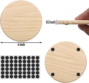 Sous-verres ronds en bois non finis, sous-verres en bois vierges pour l'artisanat avec points en silicone antidérapants pour la peinture DIY sur bois teinté - Product Image 4