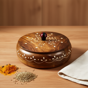 Handmade Wooden Chapati and Masala Spice Box Set <b>Kitchen</b> Utility for Roti <b>Storage</b> Home Decor Item - Product Image 3