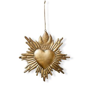 Adorno de Pared de Corazón Sagrado Dorado Hecho a Mano, Ex Voto, de Metal con Diseño de Corazón Flameado, Lujo, Estética Vintage, Detalles Decorativos para el Hogar - Product Image 1