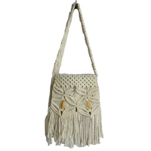 Bolso de macramé Vintage de punto a mano, bolsa de hombro con Asas trenzadas cómodas