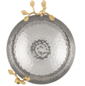 Bol élégant en métal martelé avec oiseaux dorés et base, design glamour fait main pour le service de nourriture, idéal pour les tables d'hôtels et de restaurants. - Product Image 3
