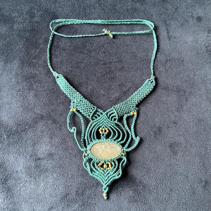 Handmade Green Macrame Gemstone Bamboo Chain <b>Necklace</b> Intricate Adjustable Boho Healing Ethnic <b>Statement</b> Jewelry Buddhism Gift - Product Image 3