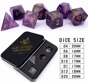 Ensemble de dés de jeu de rôle en améthyste naturelle faits à la main de luxe, collection de dés polyédriques avec boîte de rangement premium pour jeux de table - Product Image 3