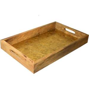 Plateau de service alimentaire en bois de forme rectangulaire de style américain avec poignées, plateau de service alimentaire multifonctionnel pour la cuisine - Product Image 4