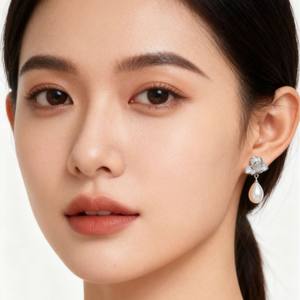 Pendientes Elegantes Franceses con Perlas de Agua Dulce y Flores, 6-7mm, Aurora, Impecables, Dulces, Modernos, Estilo Occidental, Joyería Fina de Nicho - Product Image 1