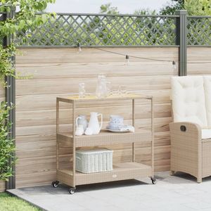 Carrello Bar a 3 Ripiani in Polyrattan Beige e Legno Massello di Acacia, Soluzione di Stoccaggio - Product Image 3