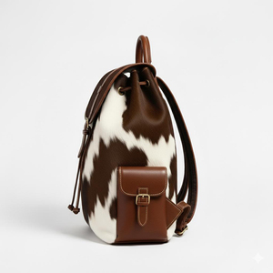 Sac à dos en cuir véritable à poils avec fermeture éclair, motif lettres, portable, multifonction, pour voyage, ordinateur portable et école HNBP-0004 - Product Image 4