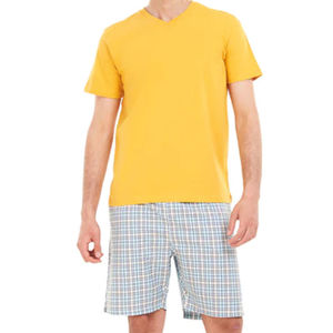 OARH INT INDUSTRY Men's Yellow Crew Neck <b>T</b>-<b>Shirt</b> Shorts Set Casual Summer Wear 100% <b>Polyester</b> Woven Fabric Breathable Printed - Product Image 3