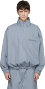 Blouson bomber bleu clair pour homme, col montant, coupe-vent, polyester, style workwear, fermeture éclair, coupe classique, pour l'automne - Product Image 5