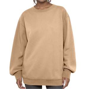 OEM Made Wholesale Women's Crewneck Sweatshirts Casual Loose 100% Cotton 380 GSM Oversized Pullover Soft Solid Fall Winter <b>Tops</b> - Product Image 6