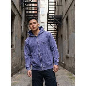 Sudadera con capucha morada con cremallera completa, lavado ácido, corte holgado, manga larga, informal, de forro polar, para estar en casa - Product Image 1