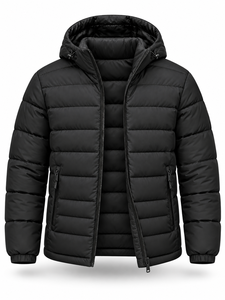 <b>Men's</b> Black Hooded Puffer <b>Jacket</b> Winter Waterproof Quick Dry Windproof <b>Smart</b> Casual Zipper Polyester Wadding Regular Length - Product Image 4