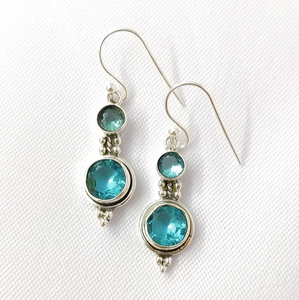 Boucles d'oreilles pendantes en argent sterling 925 avec pierre précieuse en quartz bleu, poids 4,4 grammes, double pierre, bijoux bohèmes pour femmes - Product Image 3