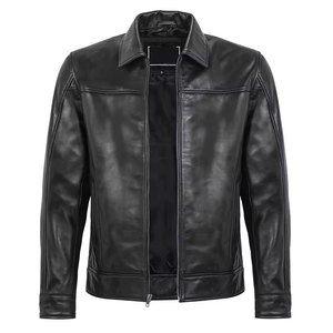Veste en cuir de vache élégante pour homme, style décontracté, avec col montant, logo sur le devant, design à capuche, tissu respirant, coupe confortable pour l'hiver - Product Image 1