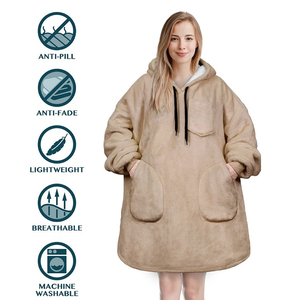 Oversized Soft Cotton Blend <b>Hooded</b> Sweatshirt Wearable <b>Blanket</b> Sherpa Lined Solid Color Long Pullover Women Winter <b>Fleece</b> Hoodie - Product Image 6