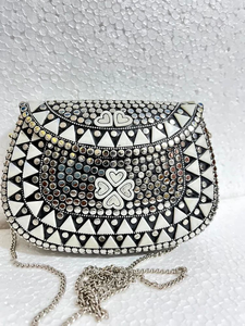 Metal Evening Clutch Bag with <b>Silver</b>-Plated Frame Round Shape-FAIZA CRAFT Custom Color <b>Handbag</b> for Home Decor & Gifts - Product Image 3