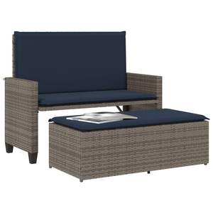 Banc de patio en rotin poly gris avec coussins et repose-pieds - Product Image 4