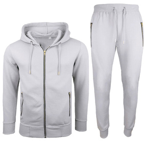 Ensemble de survêtement en molleton imprimé bleu marine pour homme, sweat-shirt à fermeture éclair intégrale et pantalon de jogging, couleur unie, vêtements décontractés d'hiver - Product Image 2