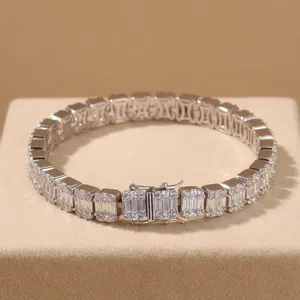 Bracelet tennis en diamants de laboratoire taille baguette, plaqué argent, bijoux de mode pour femmes - Product Image 3