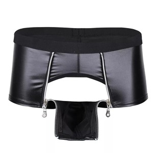 Shorts en satin noir pour homme, taille haute, fermeture éclair, style gothique - Product Image 3