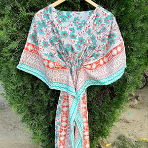 Wholesale Hot Sale Plus Size Straight <b>Kaftan</b> Women Indian Block Printed Breathable Cotton Fabric Casual Summer Wear Short ODM - Product Image 1