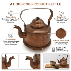 Bouilloire Antique en Cuivre Pur Épais, Rustique et Vintage, pour Cuisinière, Camping, Chauffe-Eau, Faite à la Main, Fond Plat, Théière Primitif - Product Image 2