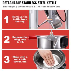 Máquina para Hacer Palomitas de Maíz de 850W, Olla de 8 Onzas, 48 Tazas por Lote, Máquina de Palomitas de Maíz con Vidrio Templado - Product Image 6