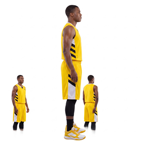 Ensemble d'uniformes de sport pour adultes en polyester respirant jaune, maillot sans manches à col en V et short - Product Image 3