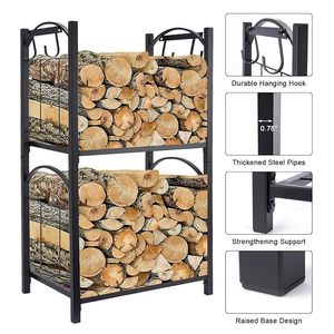 Steel <b>Log</b> <b>Holder</b> Rectangle Powder Coated Firewood Storage Classic Style Outdoor Indoor Use - Product Image 5
