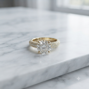 Bague de fiançailles solitaire personnalisée en or 10K avec diamant Moissanite taille brillant, sertie à griffes et pavé, pour femme, idéale pour anniversaire ou fête - Product Image 3